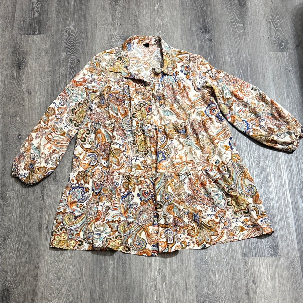 Paisley Print Long Sleeve Blouse